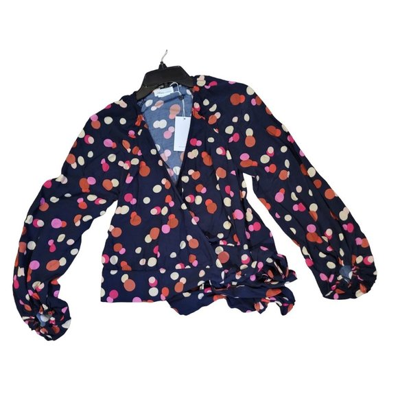 Lovers + Friends Polka Dot Wrap Blouse Balloon Sleeves, XXS, NWT - Picture 3 of 6